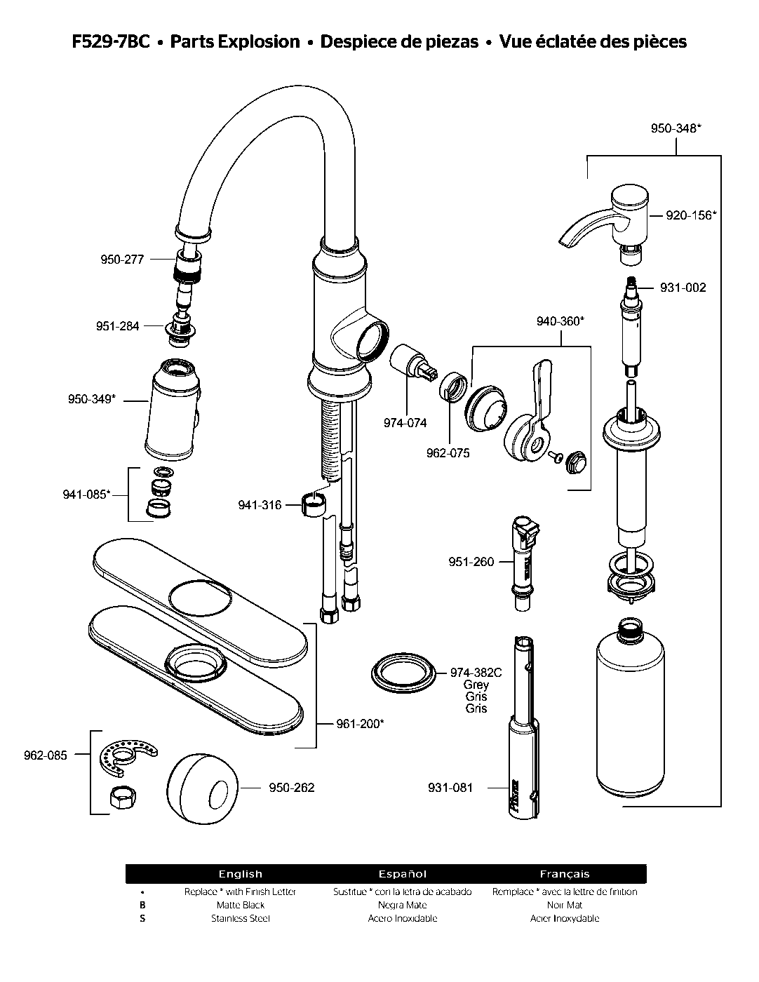 Breckenridge 1-Handle Pull-Down Kitchen Faucet parts diagram