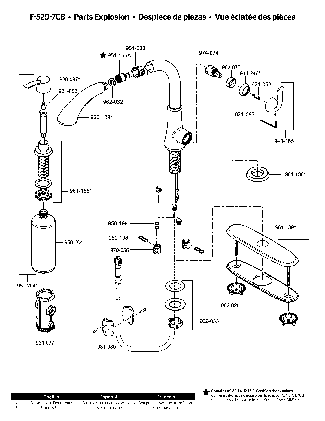 Avalon 1-Handle Pull-Down Kitchen Faucet parts diagram