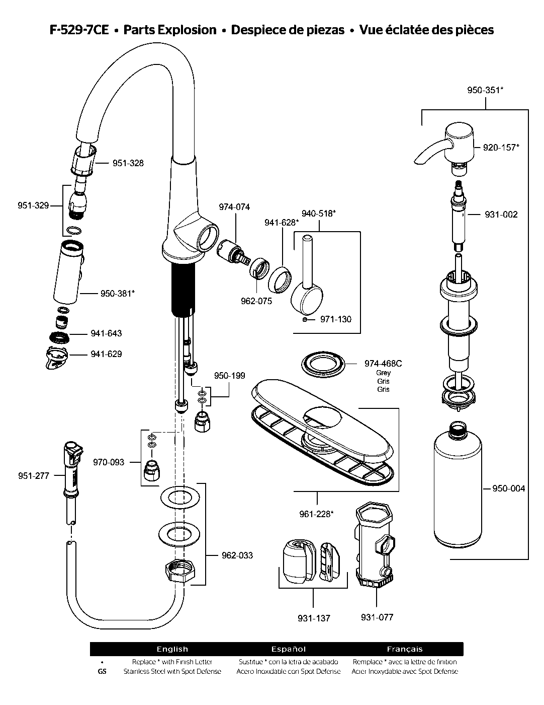 Crete 1-Handle Pull-Down Kitchen Faucet parts diagram