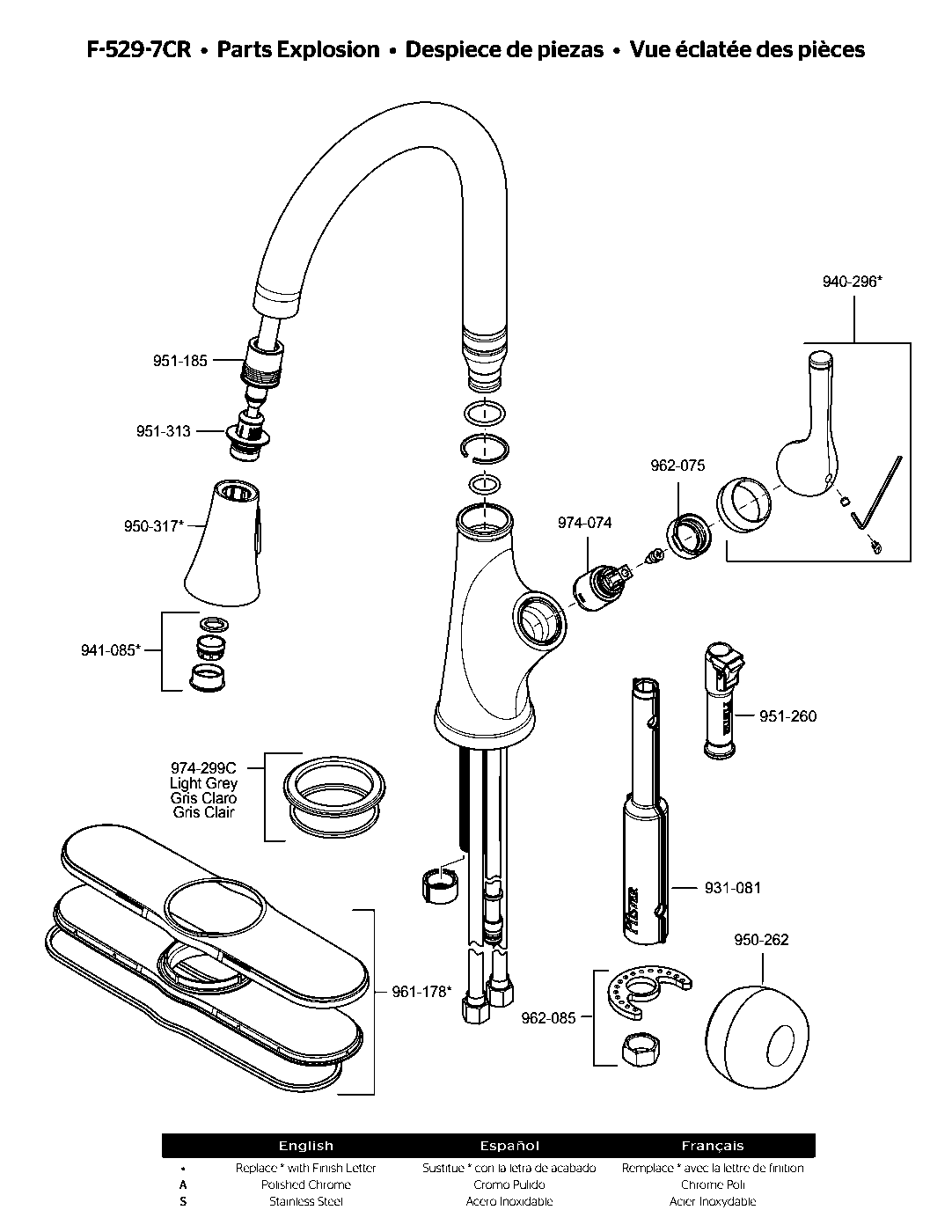 Cantara 1-Handle Pull-Down Kitchen Faucet parts diagram
