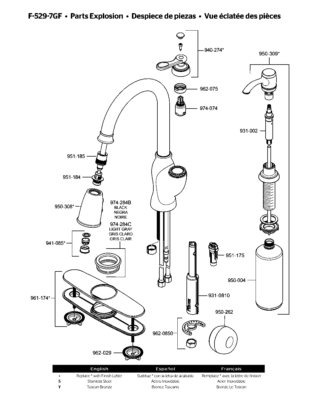 Glenfield 1-Handle Pull-Down Kitchen Faucet parts diagram