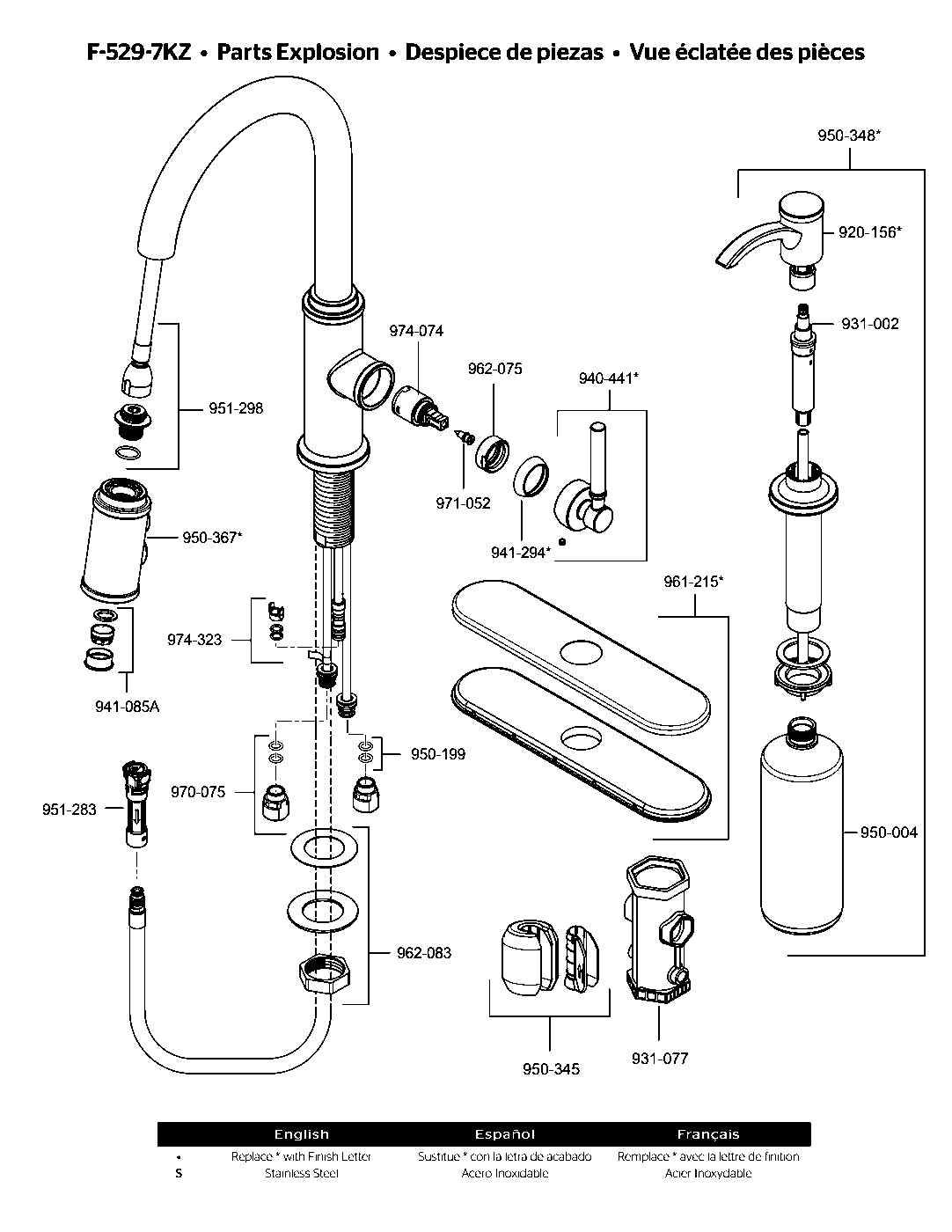 Kedzie 1-Handle Pull-Down Kitchen Faucet parts diagram