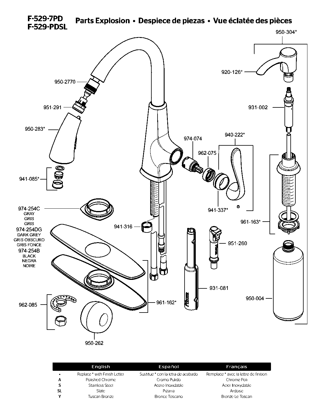 Pasadena 1-Handle Pull-Down Kitchen Faucet parts diagram