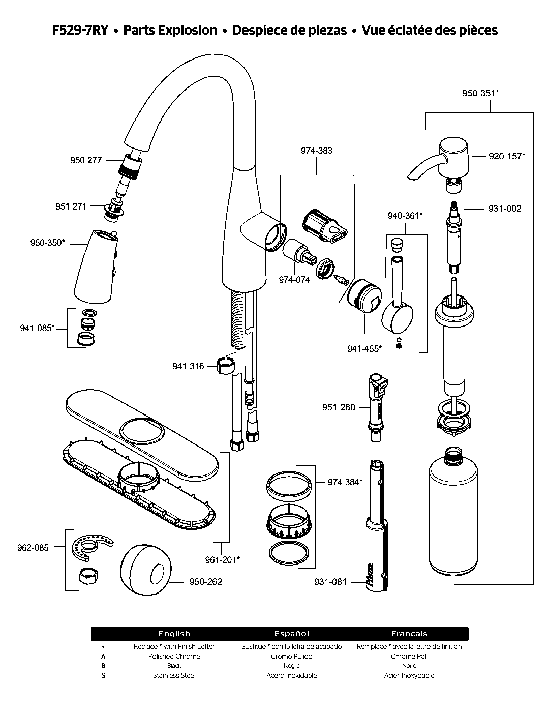 Raya 1-Handle Pull-Down Kitchen Faucet parts diagram
