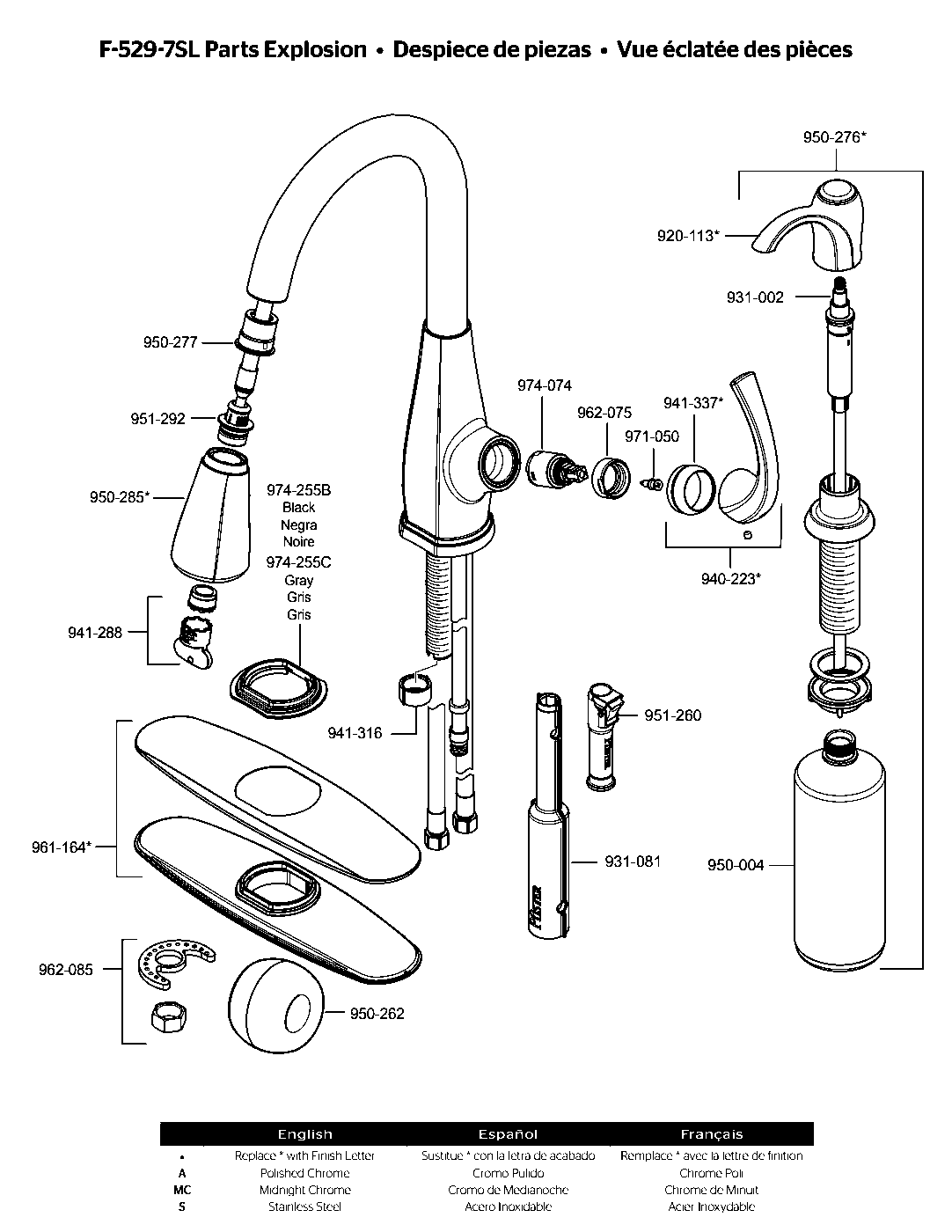 Selia 1-Handle Pull-Down Kitchen Faucet parts diagram