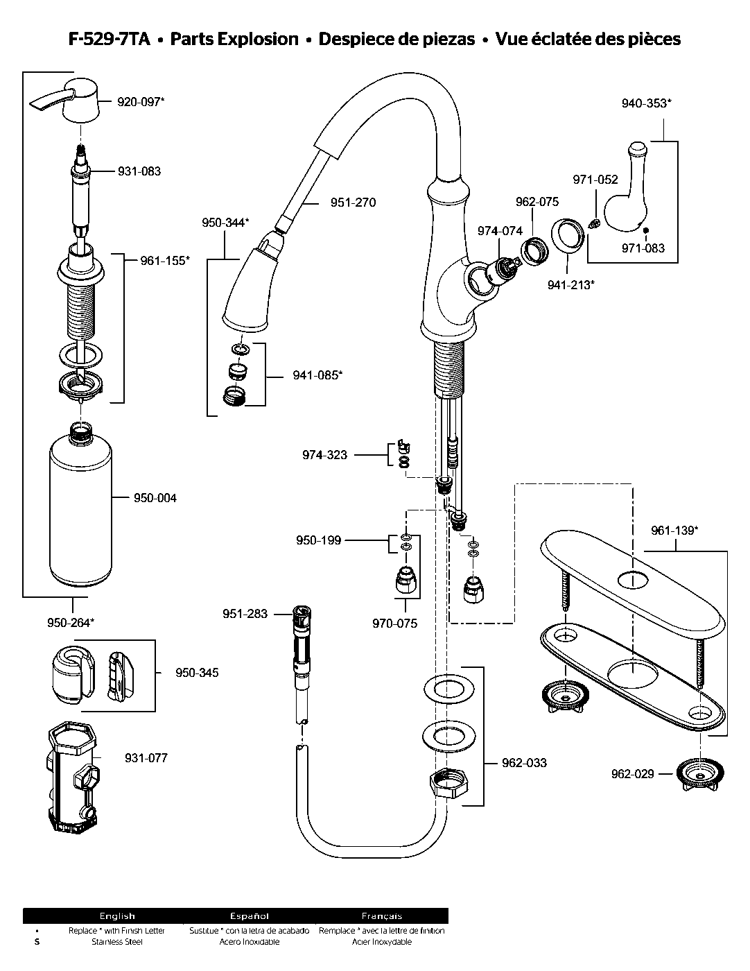 Tamera 1-Handle Pull-Down Kitchen Faucet parts diagram