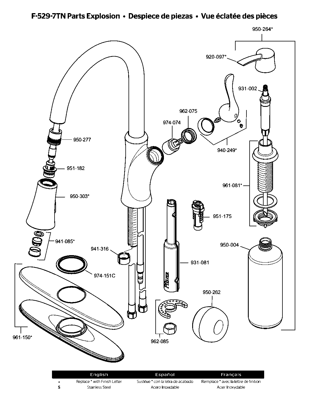 Eagan 1-Handle Pull-Down Kitchen Faucet parts diagram