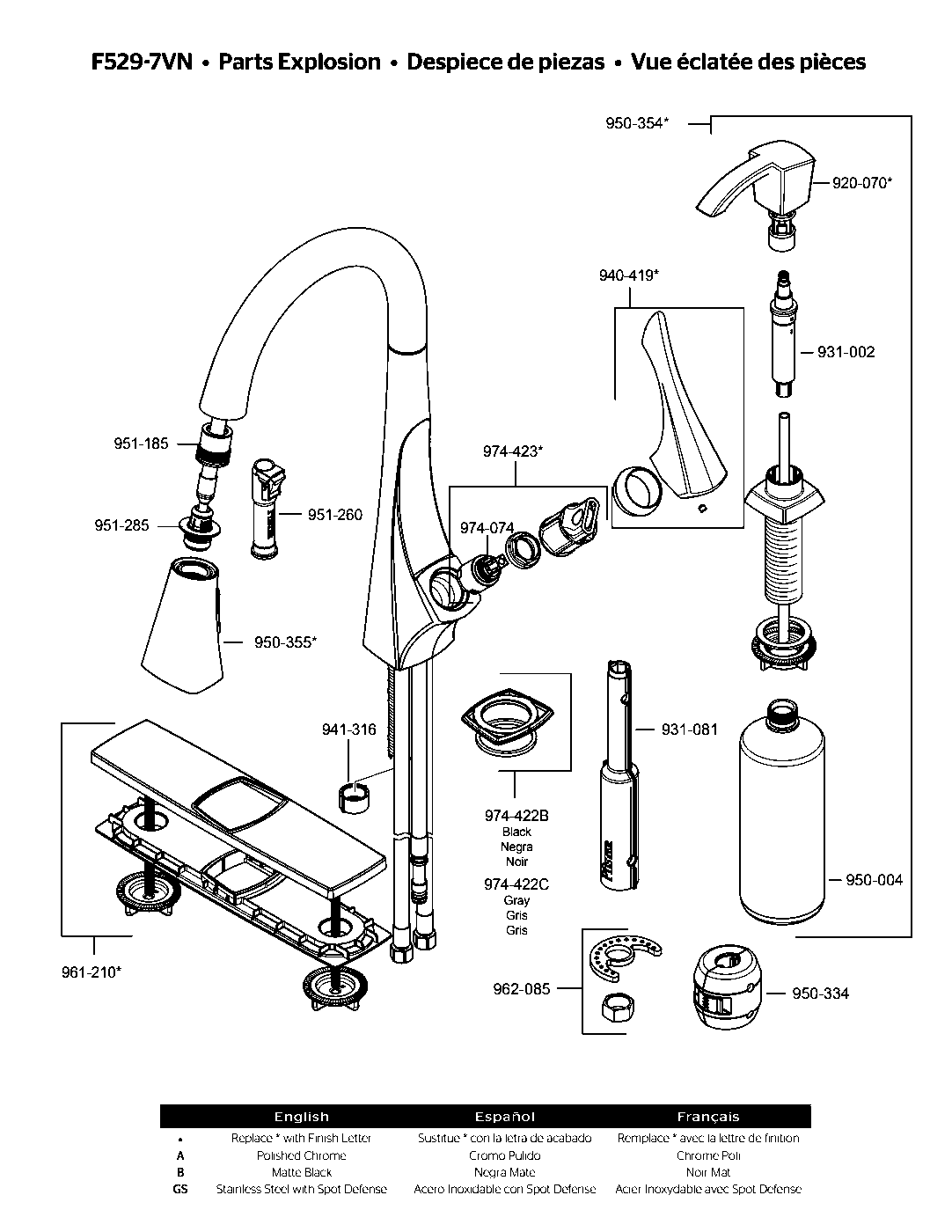 Venturi 1-Handle Pull-Down Kitchen Faucet parts diagram