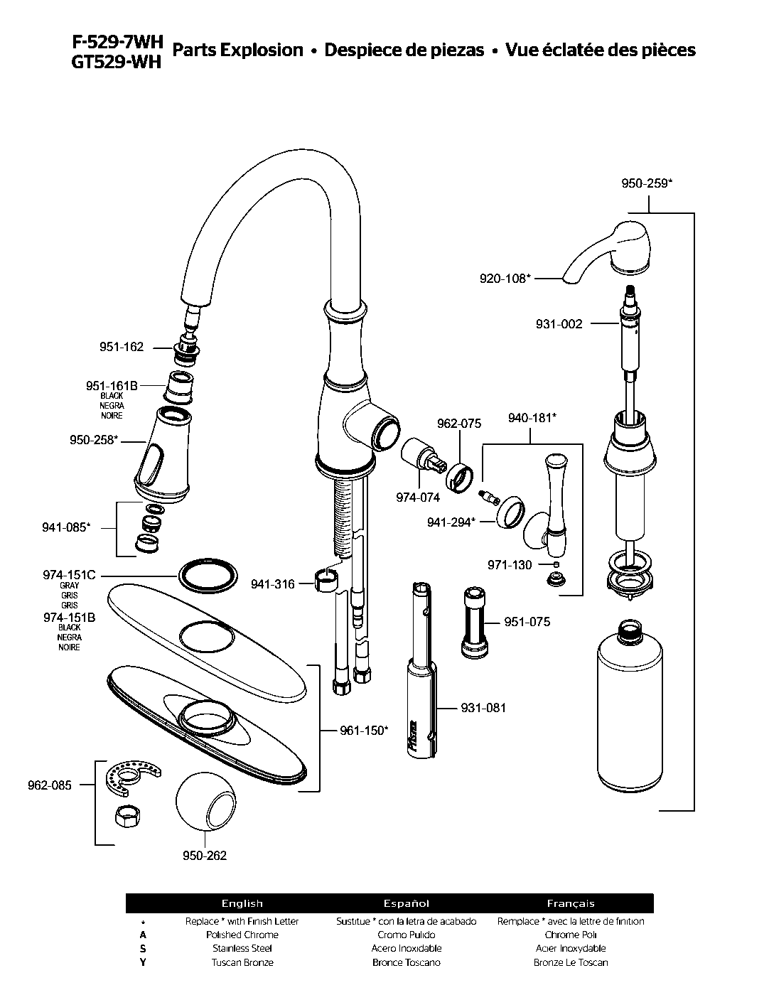 Wheaton 1-Handle Pull-Down Kitchen Faucet parts diagram