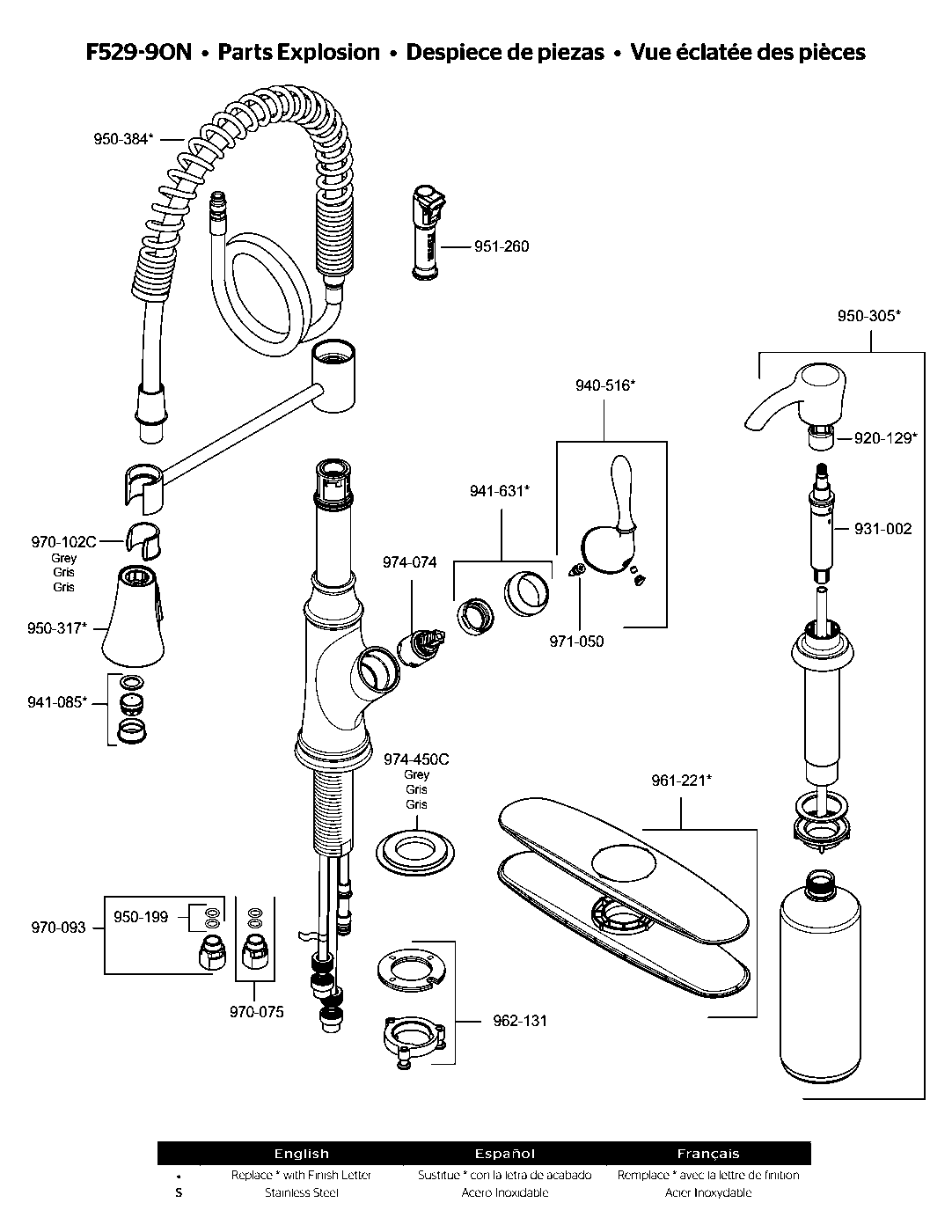 Orono 1-Handle Pull-Down Kitchen Faucet parts diagram