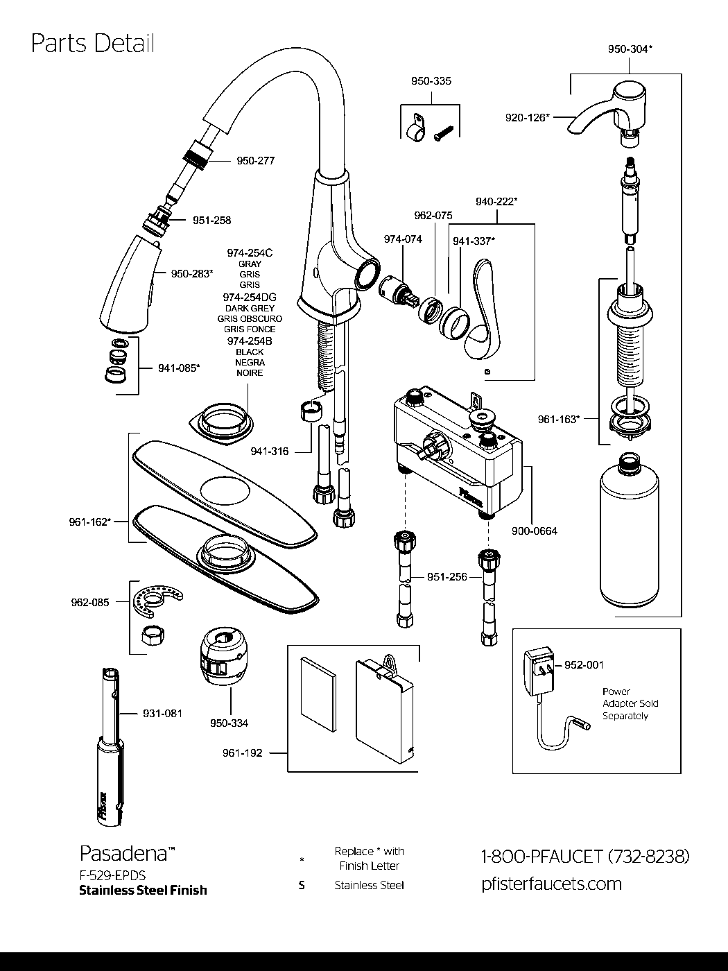 Pasadena 1-Handle Touchless Kitchen Faucet parts diagram
