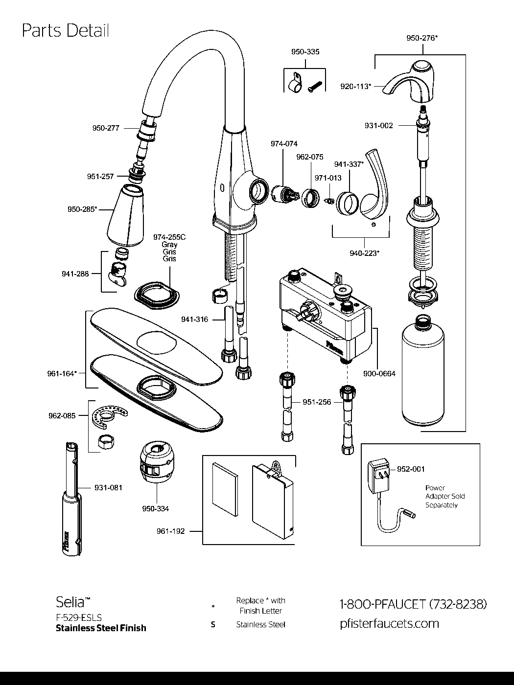 Selia 1-Handle Touchless Kitchen Faucet parts diagram