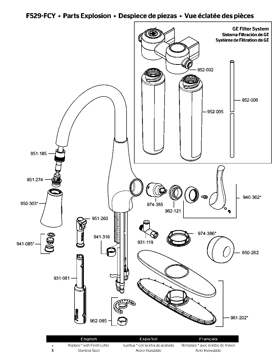 Clarify 1-Handle Pull-Down Kitchen Faucet parts diagram