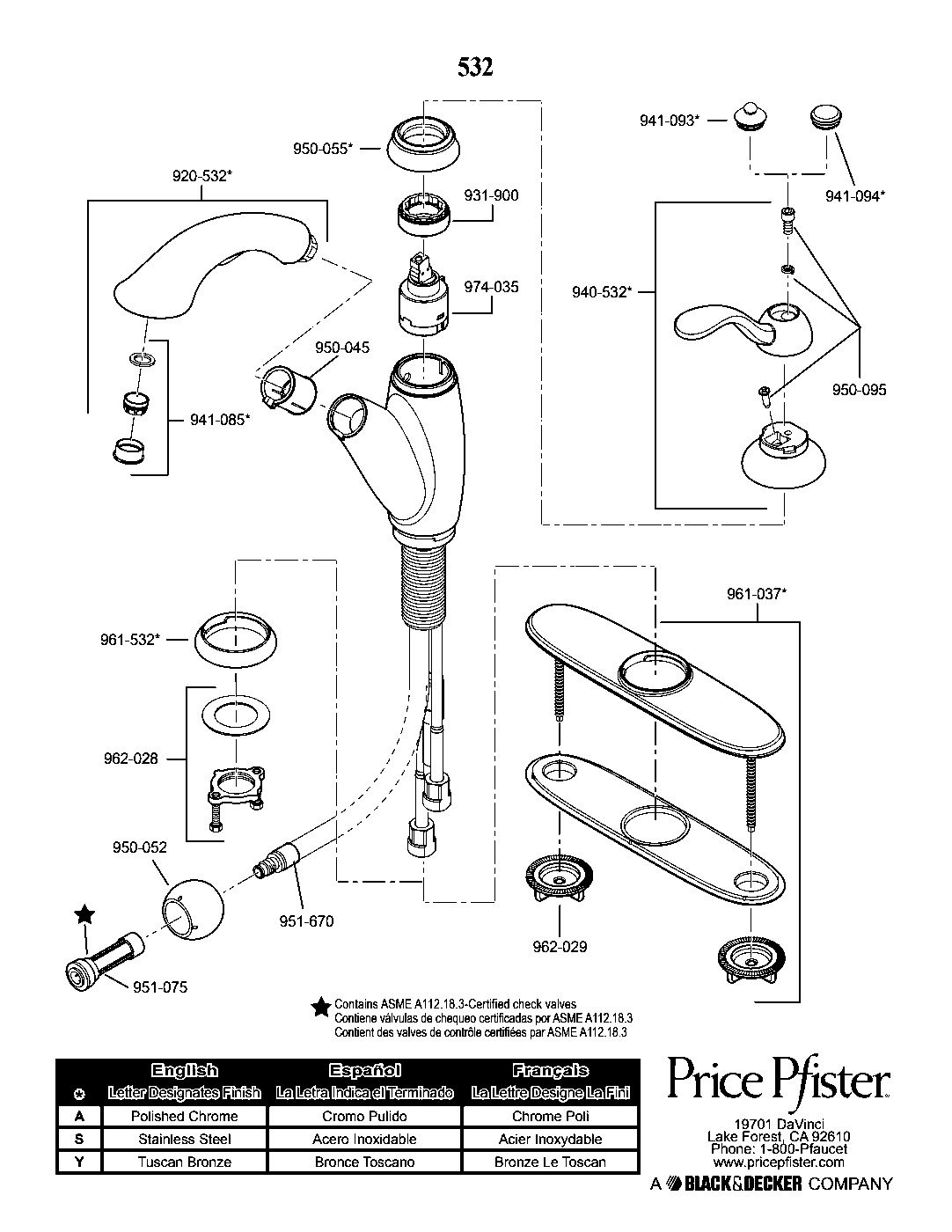 Marielle 1-Handle Pull-Out Kitchen Faucet parts diagram