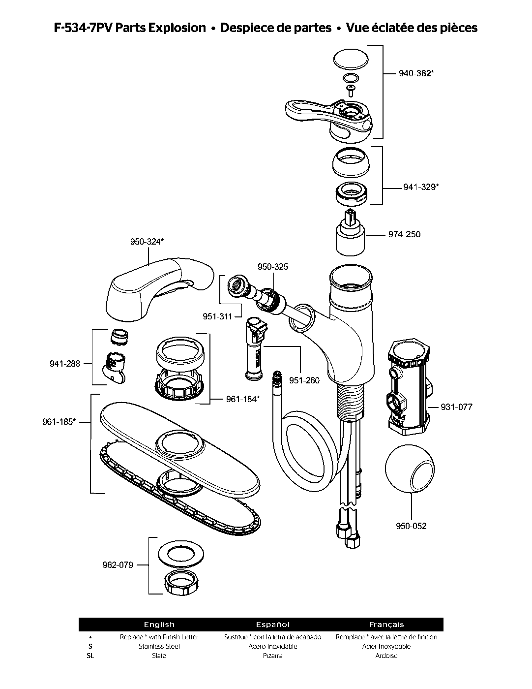 Privé 1-Handle Pull-Out Kitchen Faucet parts diagram