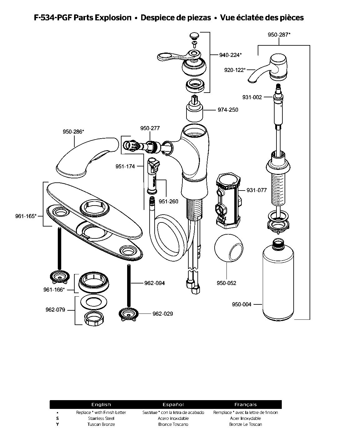 Glenfield 1-Handle Pull-Out Kitchen Faucet parts diagram