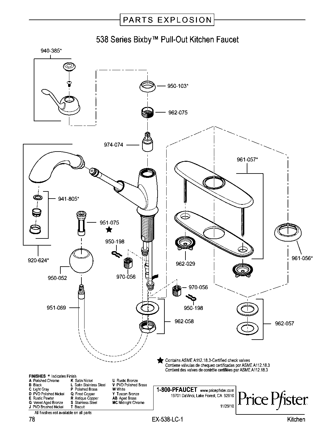 Bixby 1-Handle Pull-Out Kitchen Faucet parts diagram