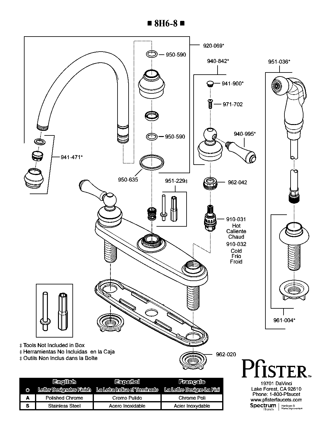 Savannah 2-Handle Kitchen Faucet parts diagram