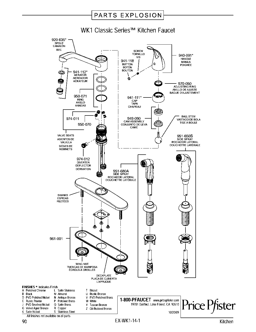 Classic 1-Handle Kitchen Faucet parts diagram
