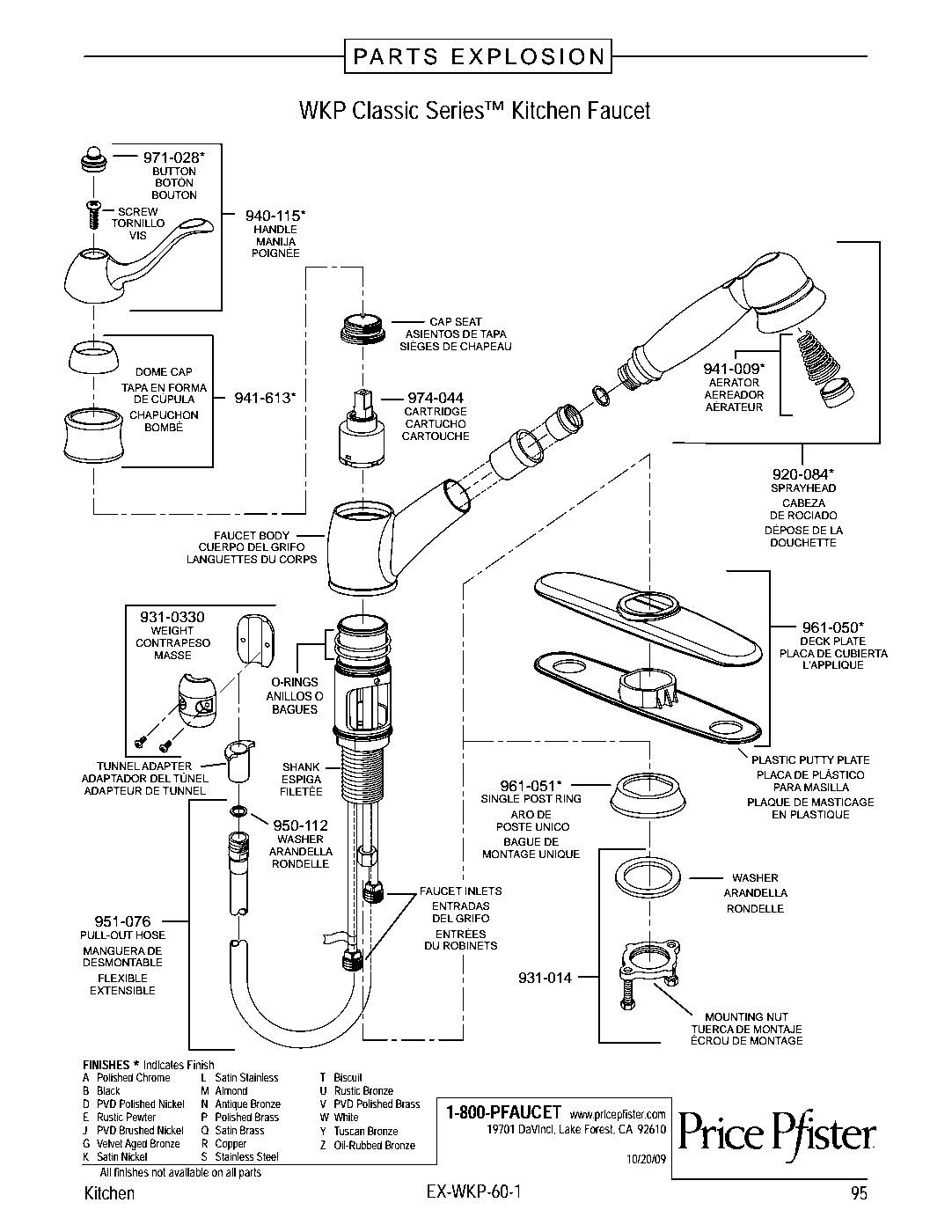 Wilmington 1-Handle Pull-Out Kitchen Faucet parts diagram