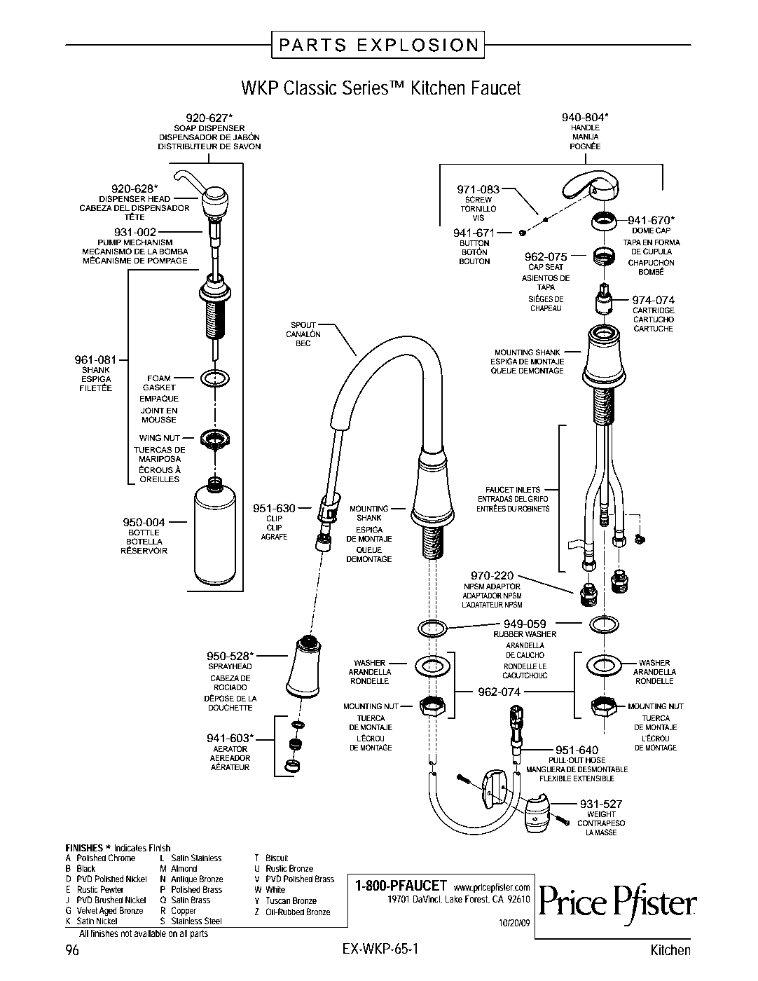 Classic 1-Handle Pull-Down Kitchen Faucet parts diagram