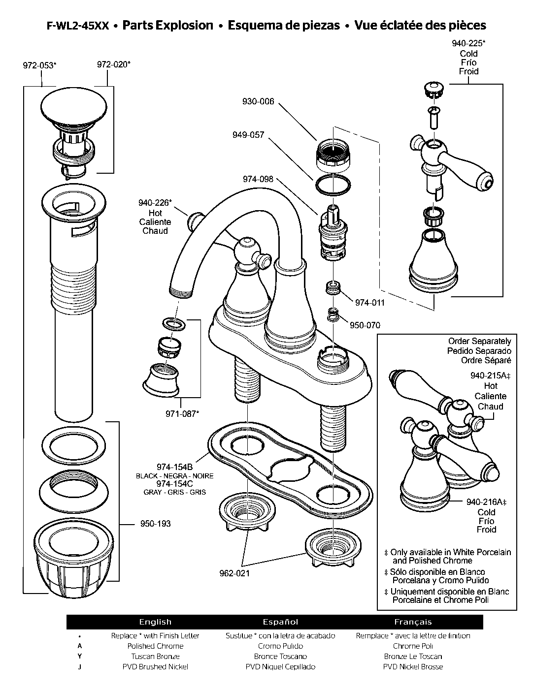Sonterra 2-Handle 4" Centerset Bathroom Faucet parts diagram