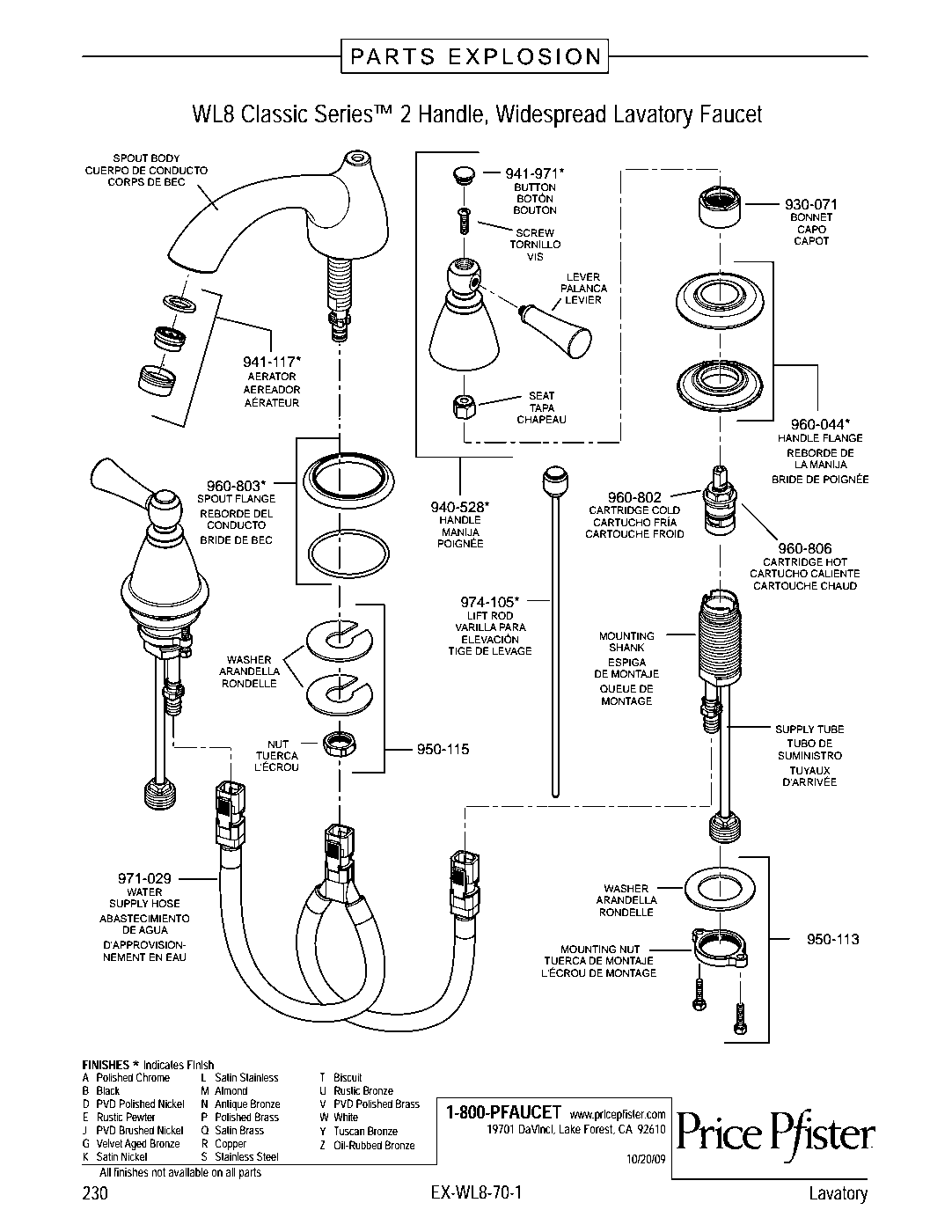 Classic 2-Handle 8" Widespread Bathroom Faucet parts diagram