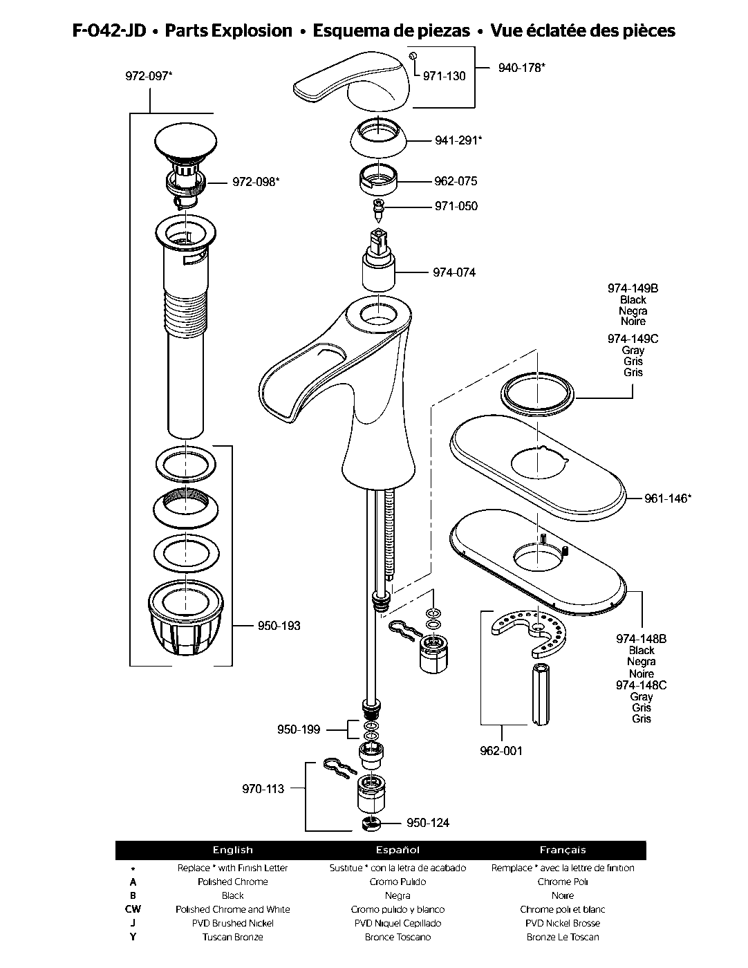Jaida Single Control Bathroom Faucet parts diagram