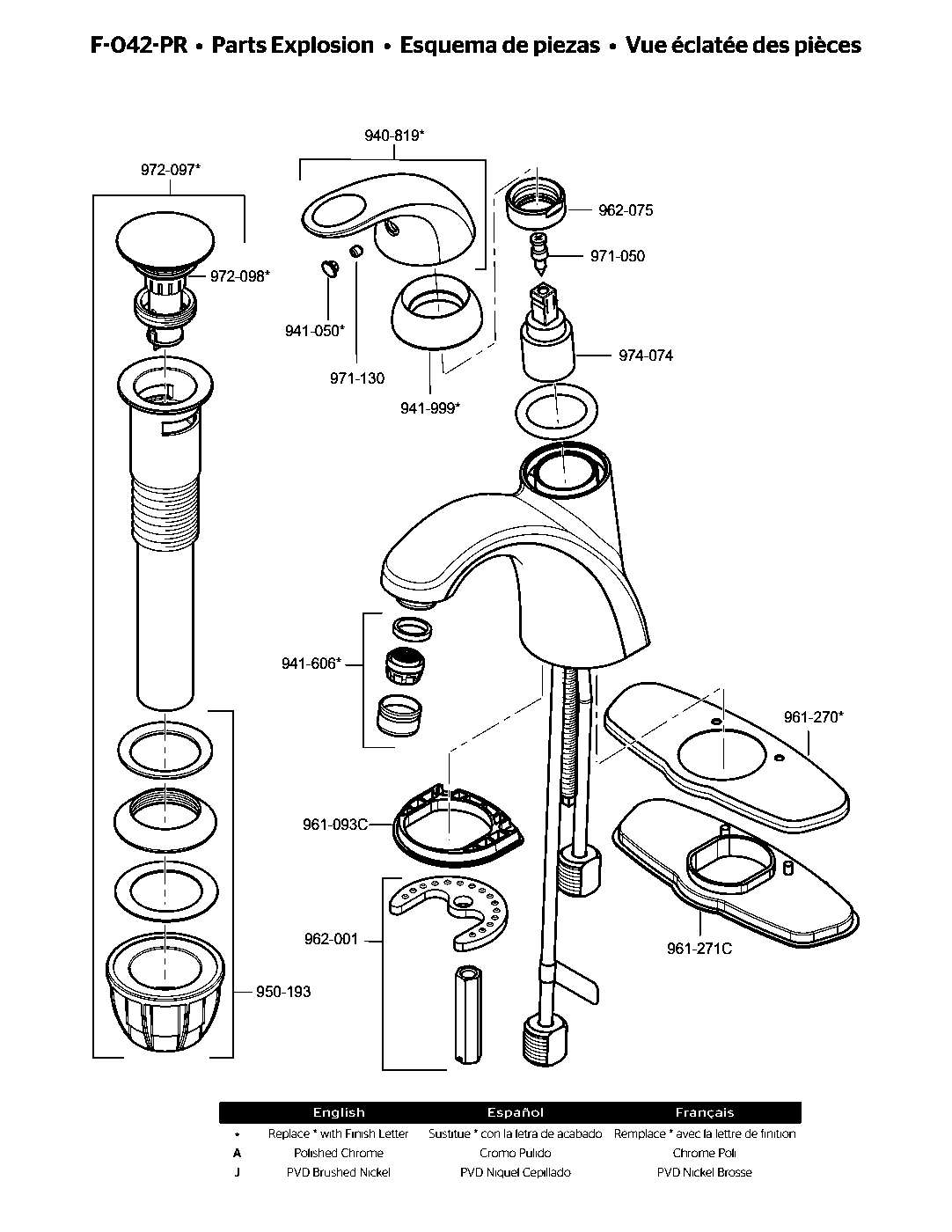 Parisa Single Control Bathroom Faucet parts diagram