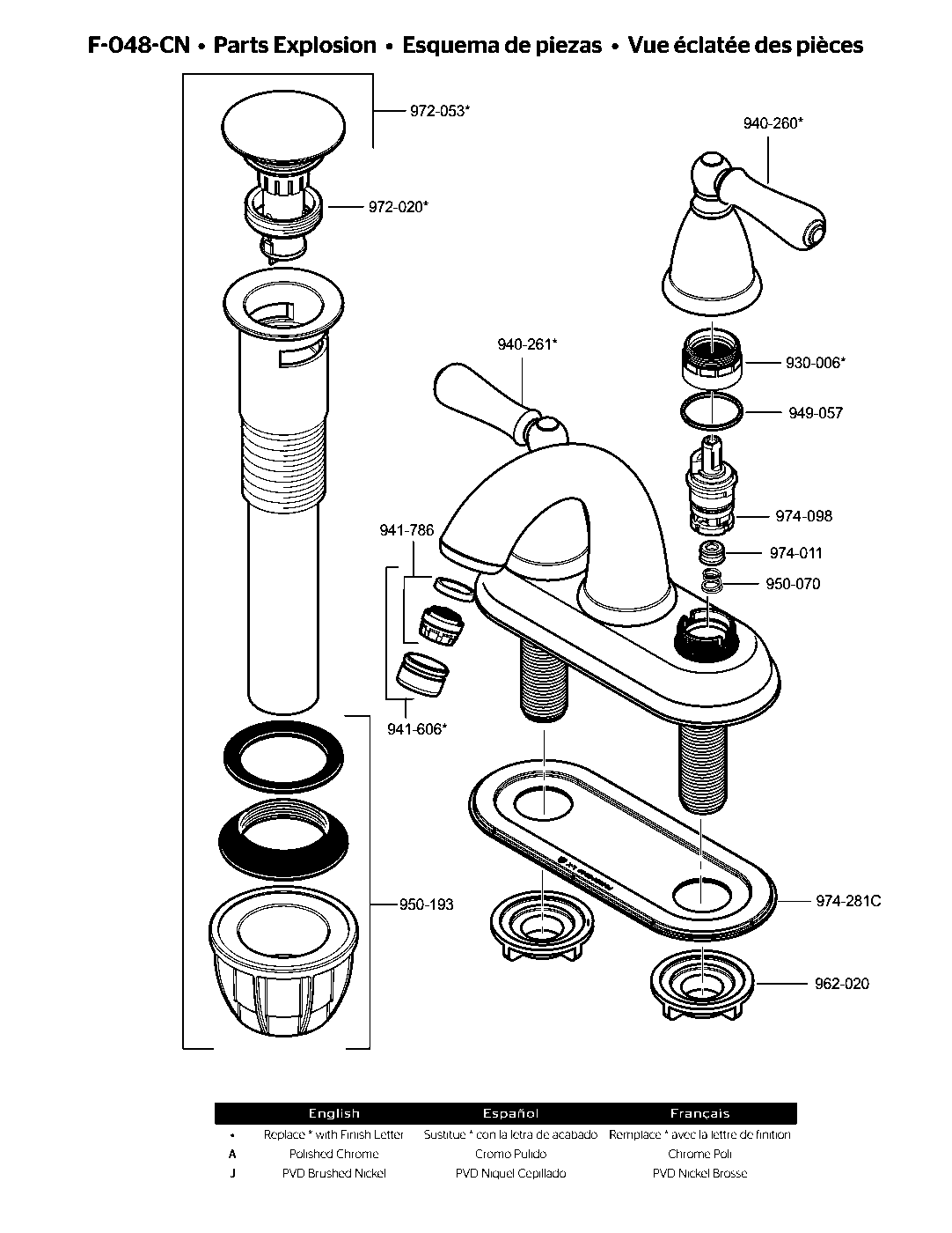 Canton 2-Handle 4" Centerset Bathroom Faucet parts diagram