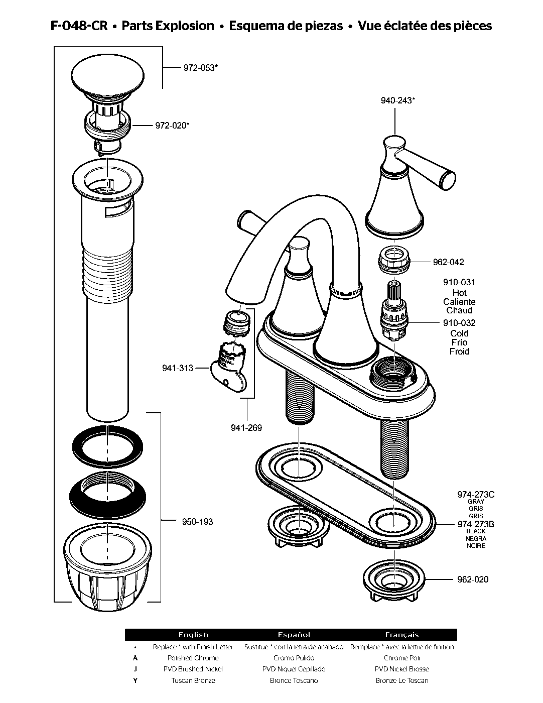 Cantara 2-Handle 4" Centerset Bathroom Faucet parts diagram
