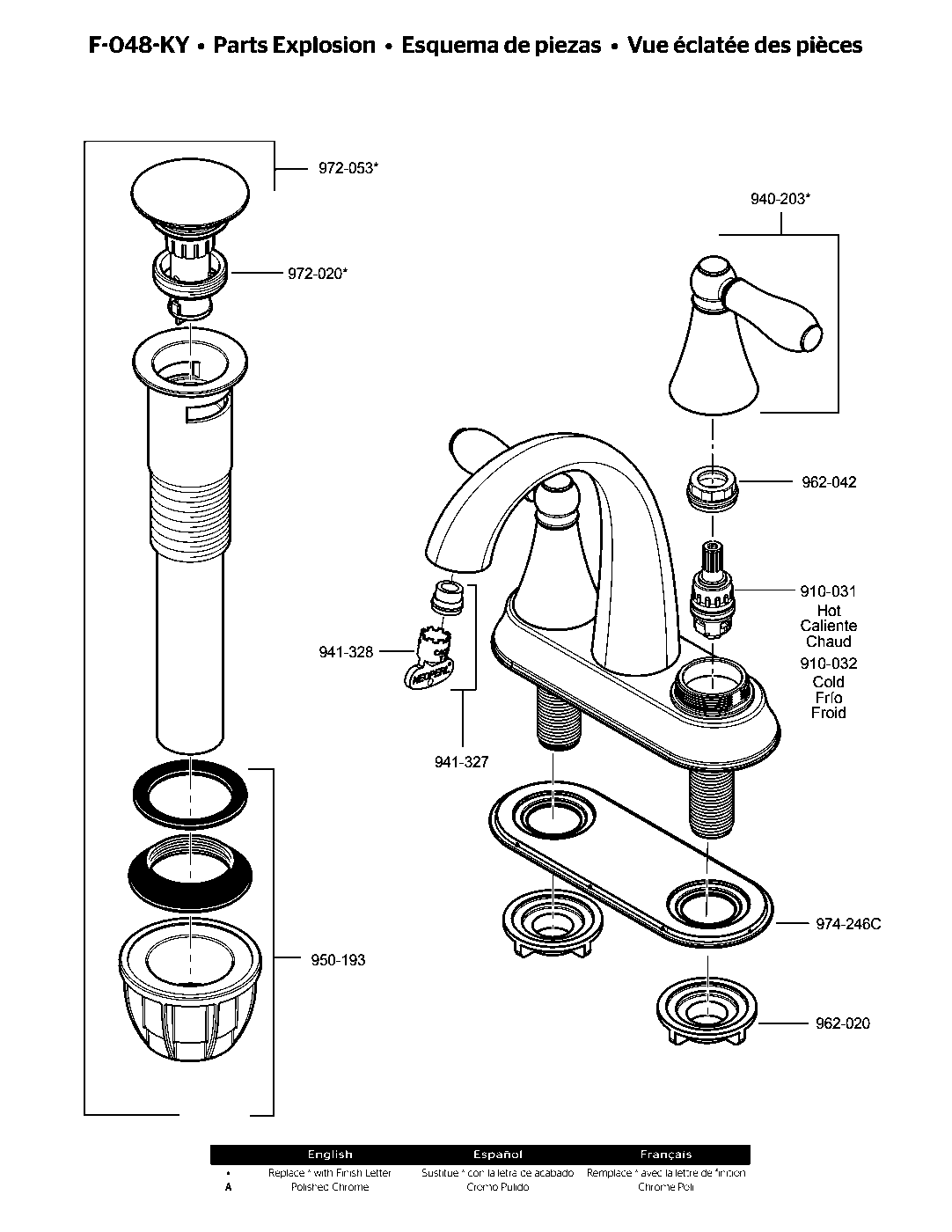 Kaylon 2-Handle 4" Centerset Bathroom Faucet parts diagram