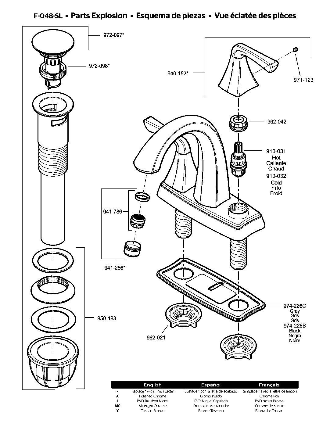 Selia 2-Handle 4" Centerset Bathroom Faucet parts diagram