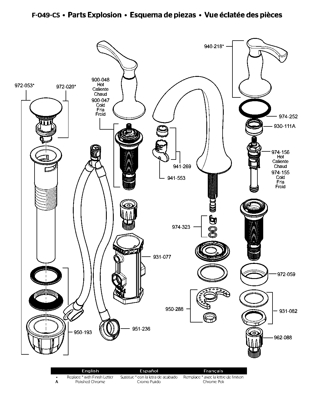 Cassano 2-Handle 8" Widespread Bathroom Faucet parts diagram