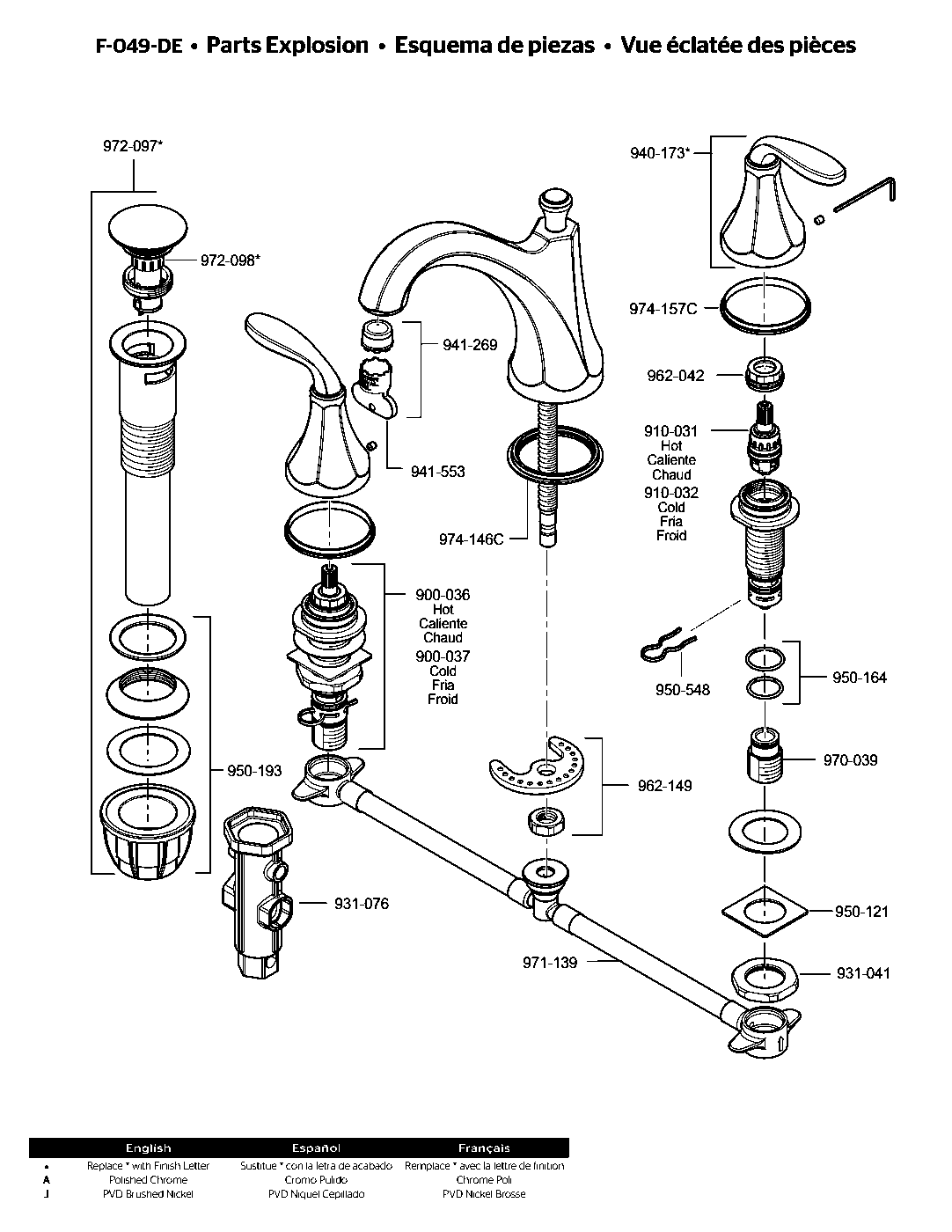 Designer 2-Handle 8" Widespread Bathroom Faucet parts diagram