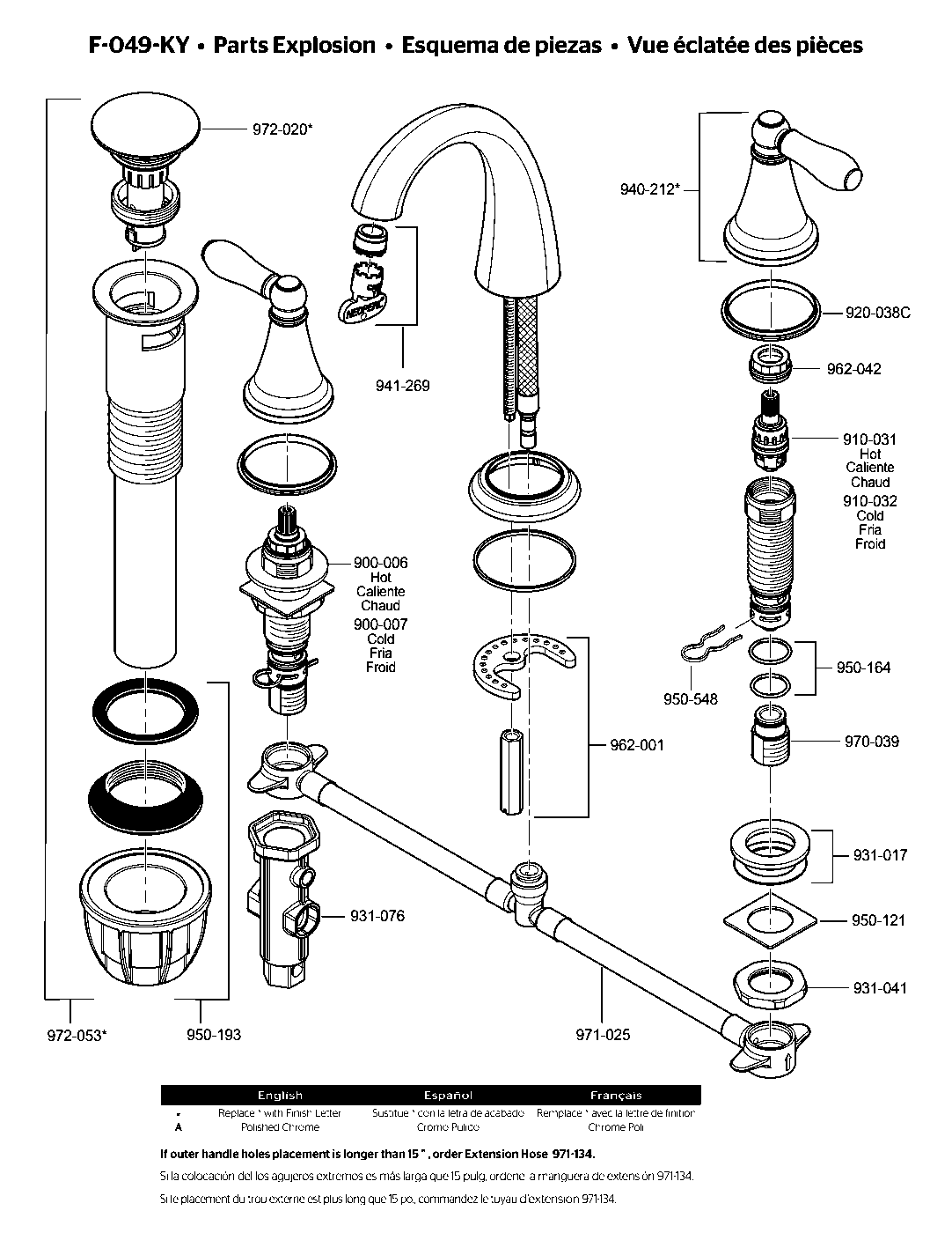 Kaylon 2-Handle 8" Widespread Bathroom Faucet parts diagram