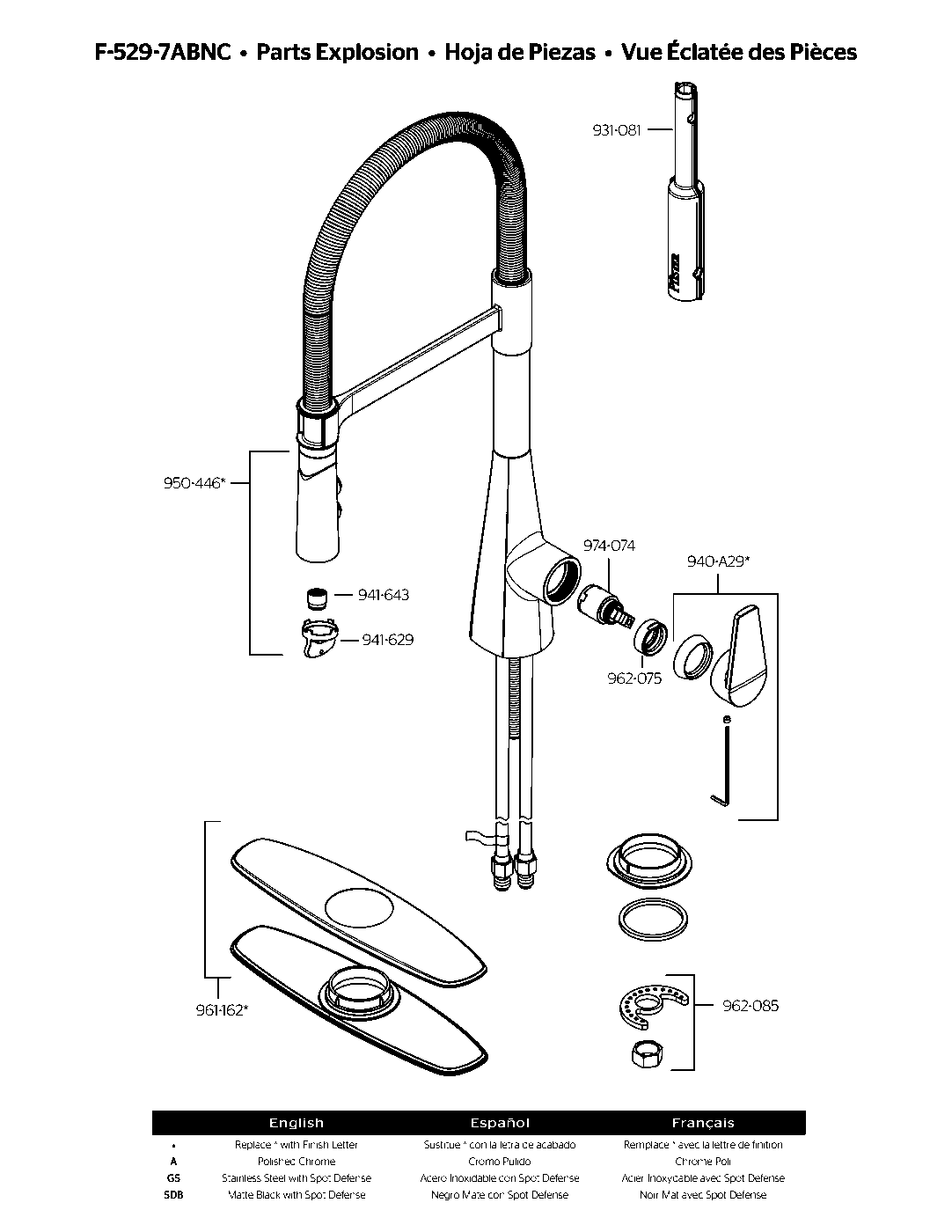 Ashbourne 1-Handle Culinary Pull-Down Kitchen Faucet parts diagram