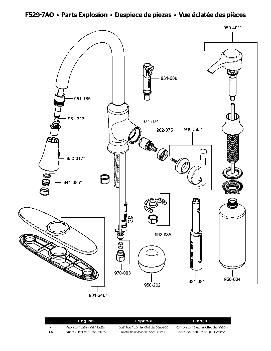 Antrom 1-Handle Pull-Down Kitchen Faucet parts diagram