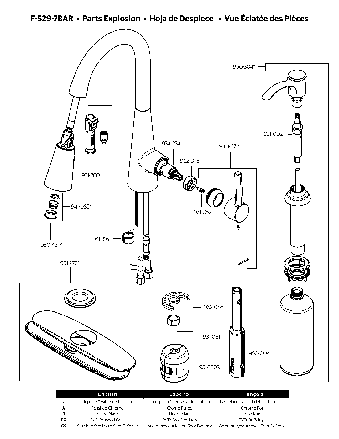 Barulli 1-Handle Pull-Down Kitchen Faucet parts diagram