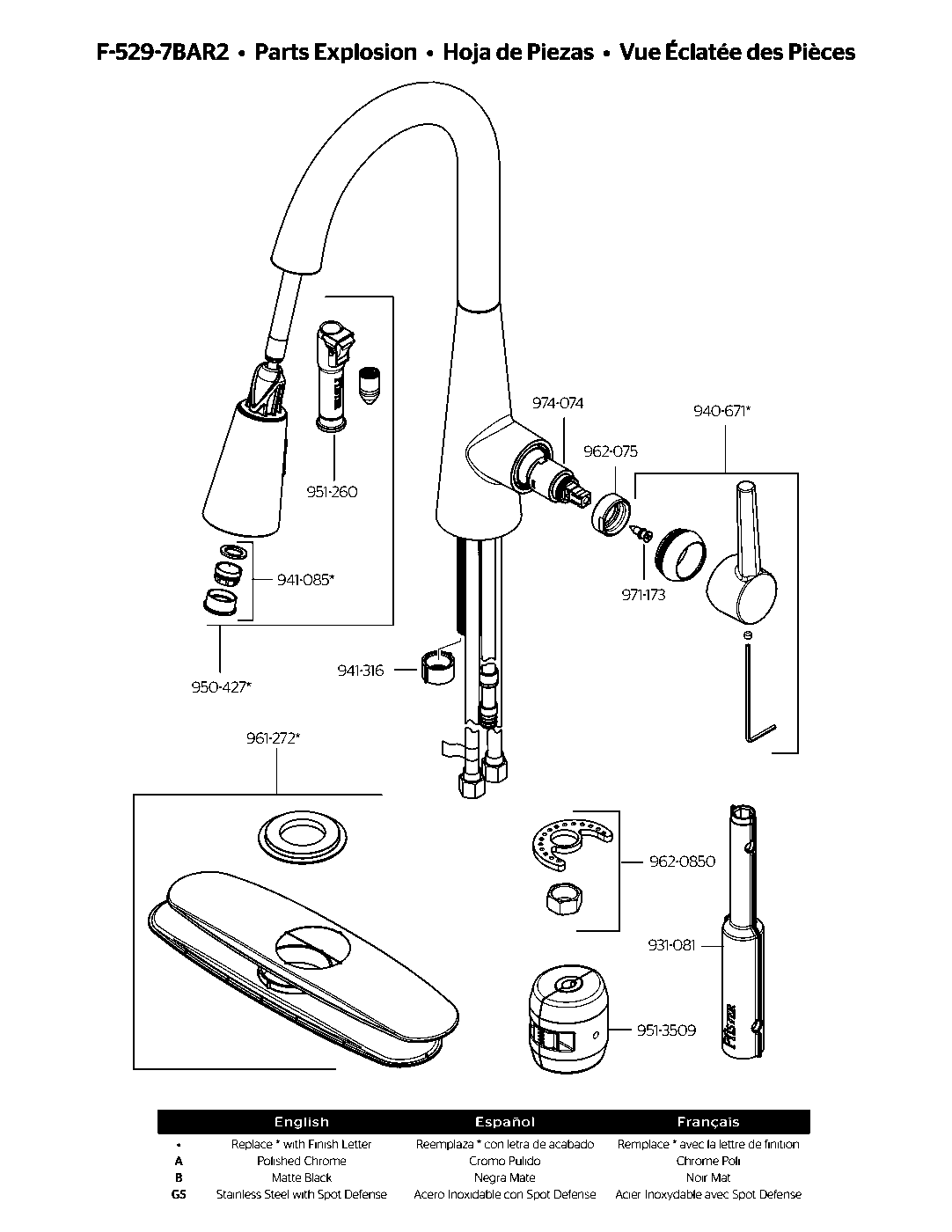 Barulli 1-Handle Pull-Down Kitchen Faucet parts diagram