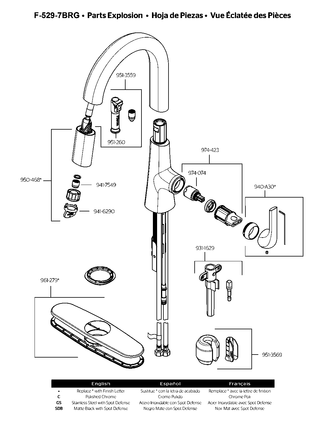 Beringer 1-Handle Pull-Down Kitchen Faucet parts diagram