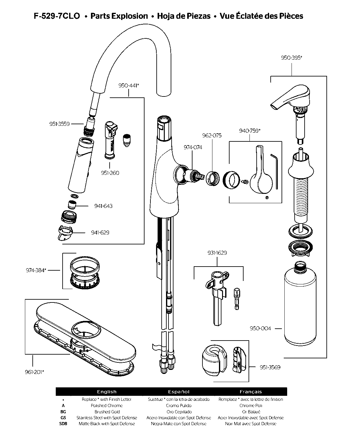Ceylon 1-Handle Pull Down Kitchen Faucet parts diagram