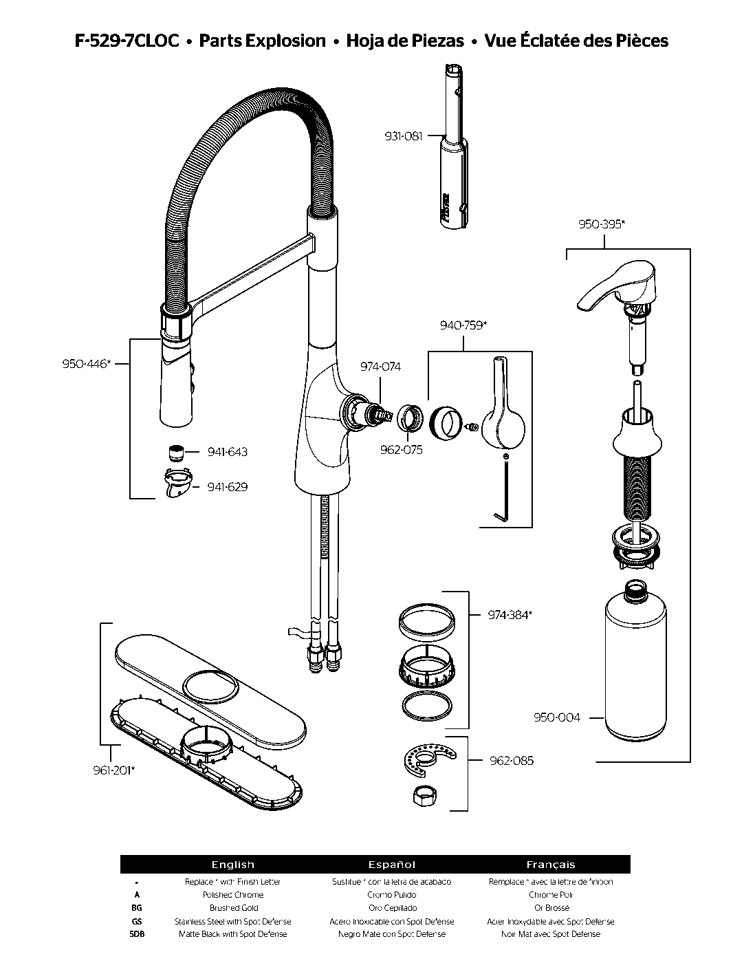 Ceylon 1-Handle Culinary Pull-Down Kitchen Faucet parts diagram