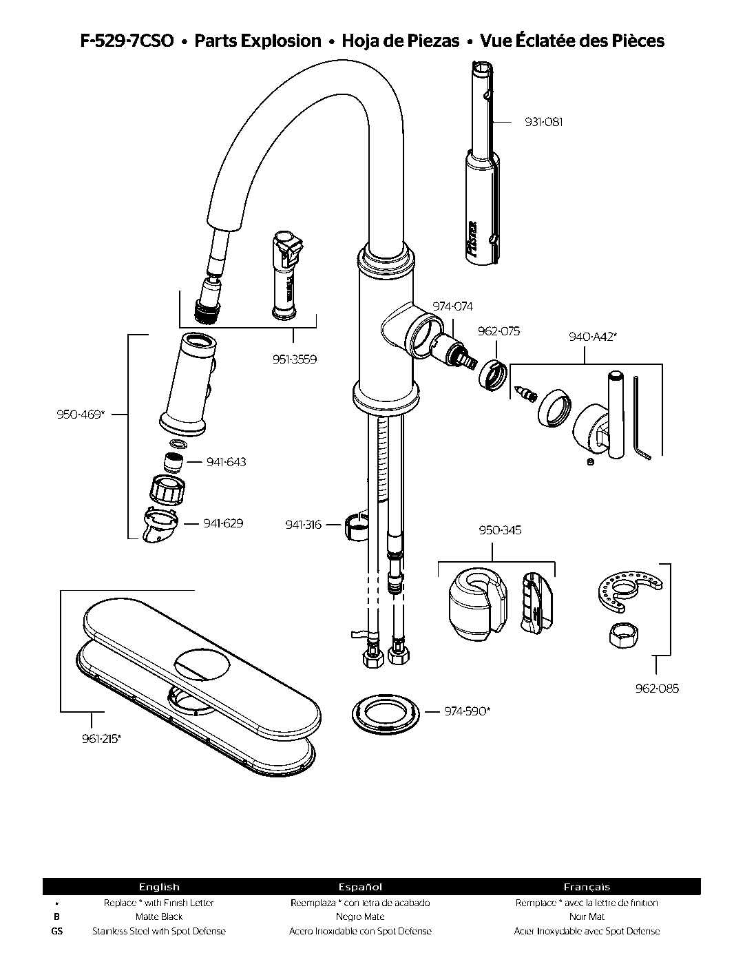 Capistrano 1-Handle Pull-Down Kitchen Faucet parts diagram