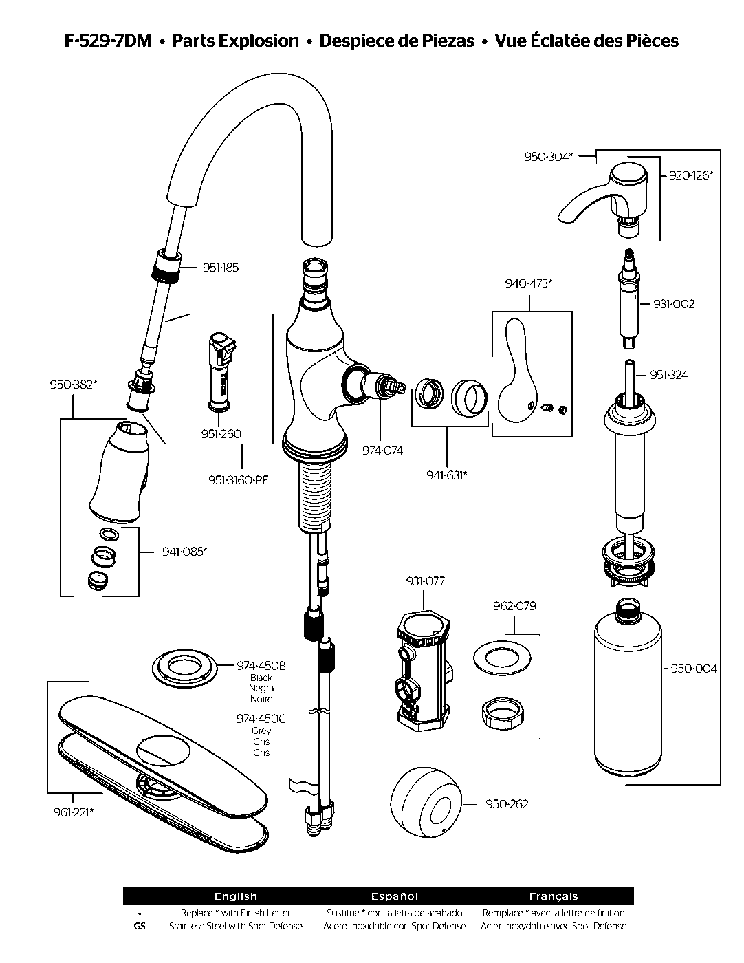 Deming 1-Handle Pull-Down Kitchen Faucet parts diagram