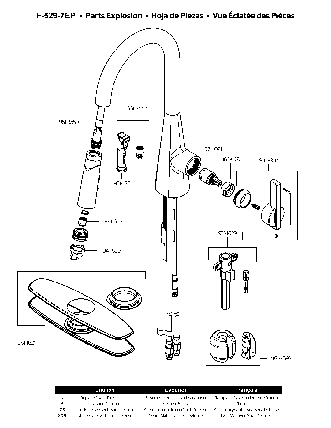 Exemplar 1-Handle Pull-Down Kitchen Faucet parts diagram