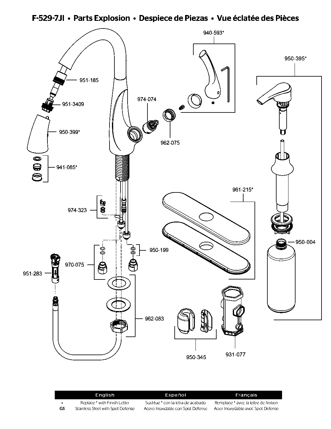 Jovi 1-Handle Pull-Down Kitchen Faucet parts diagram