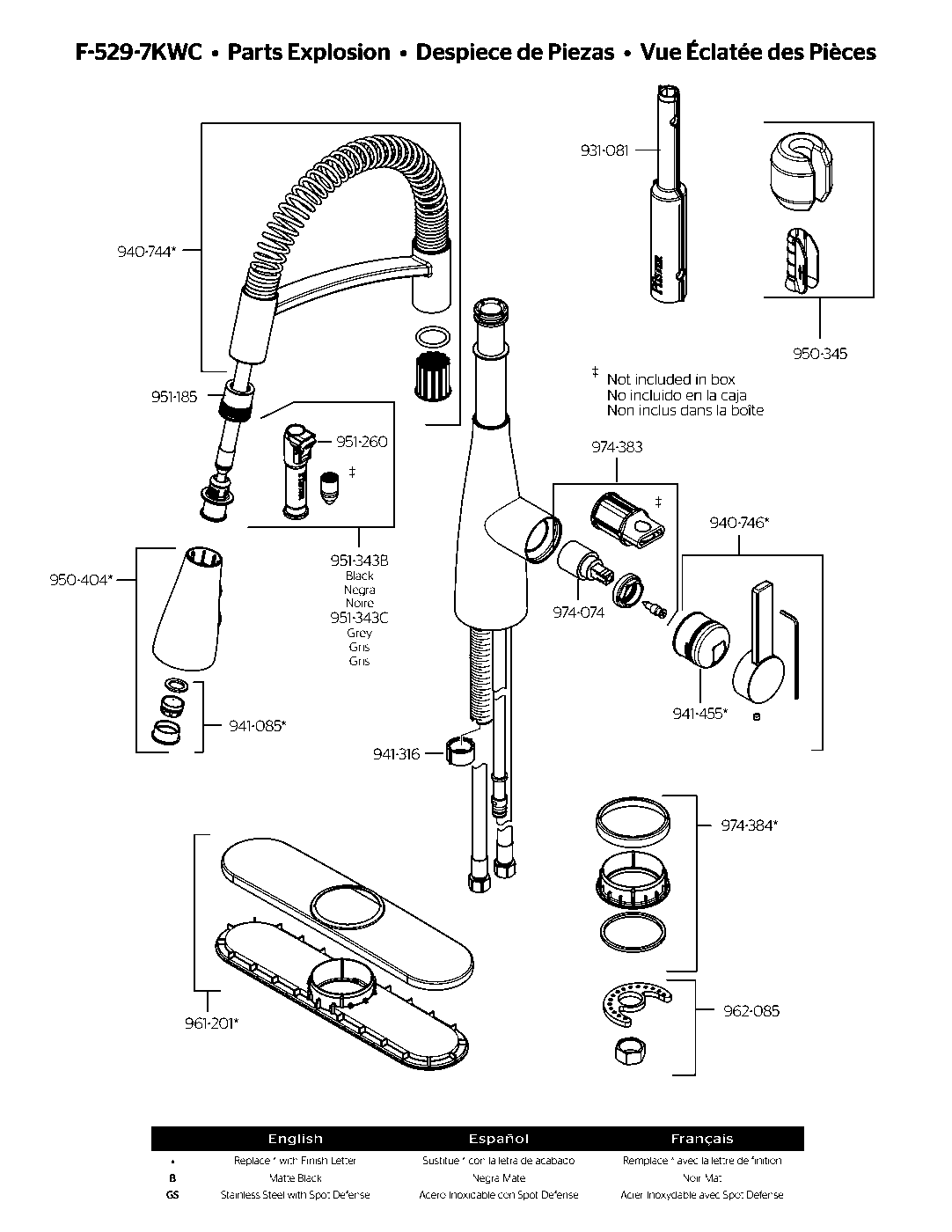 Kwan 1-Handle Culinary Pull-Down Kitchen Faucet parts diagram