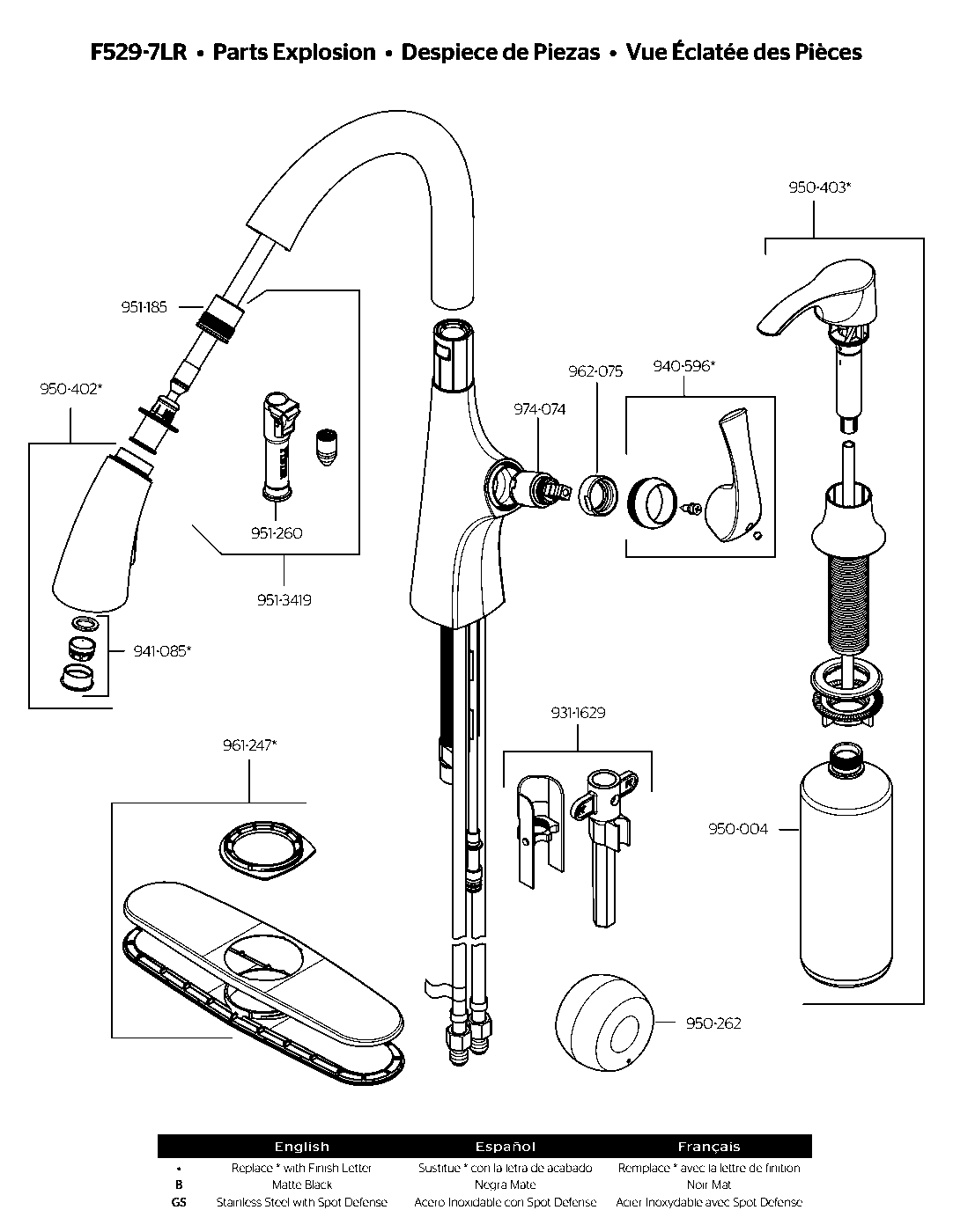Ladera 1-Handle Pull-Down Kitchen Faucet parts diagram