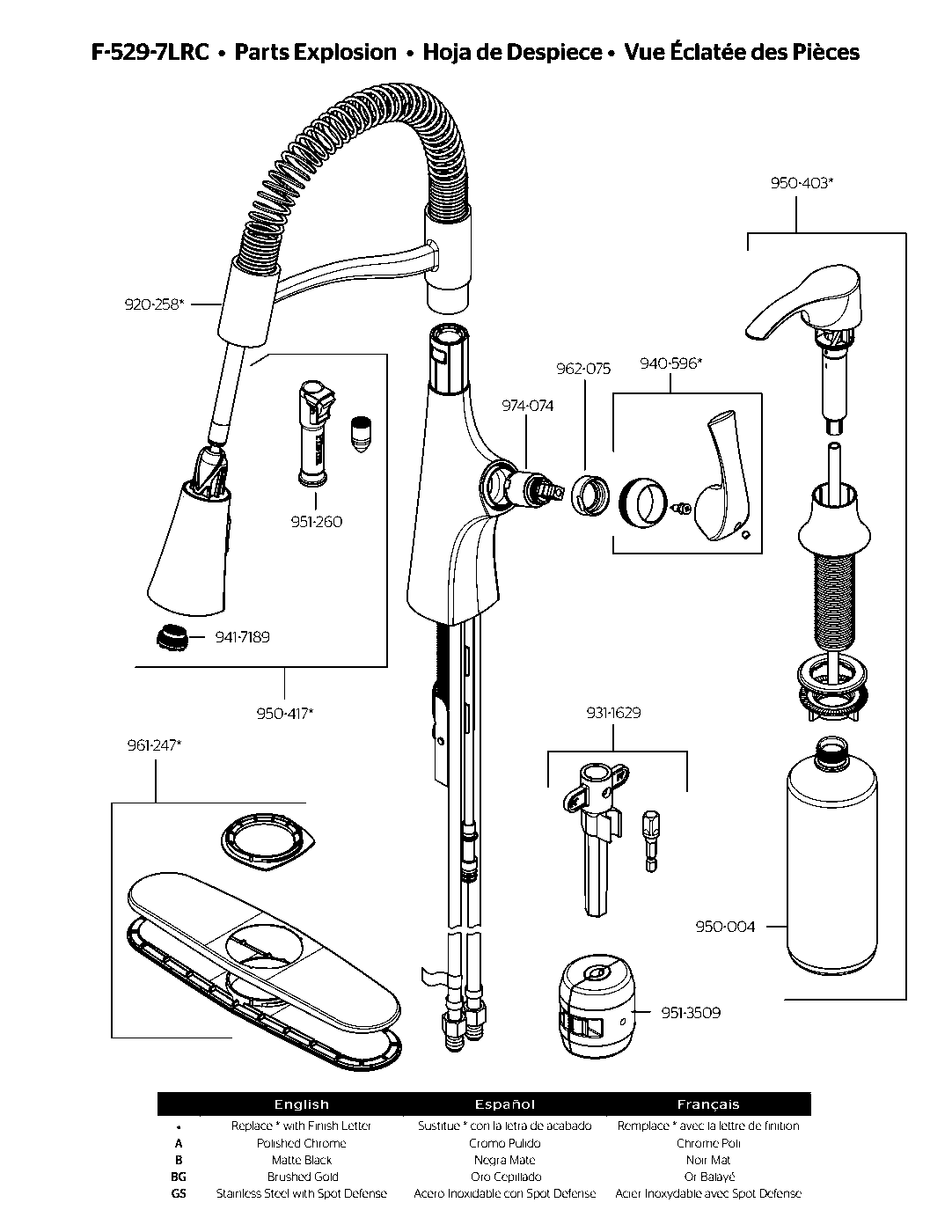 Ladera 1-Handle Culinary Pull-Down Kitchen Faucet parts diagram